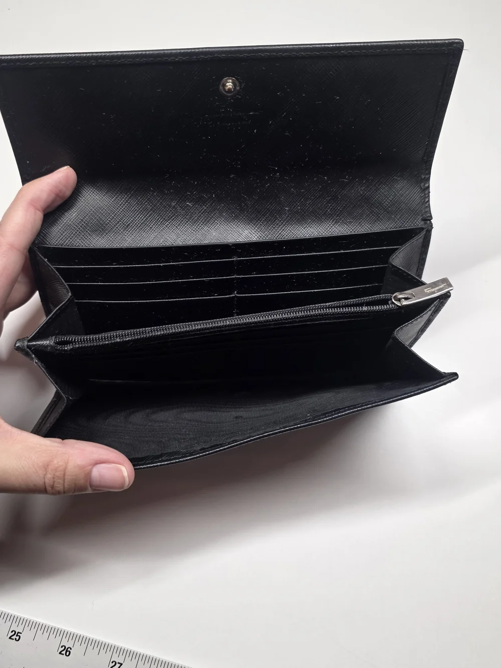 Black Ferragamo Leather Gancini Clutch with Silver Logo Hardware